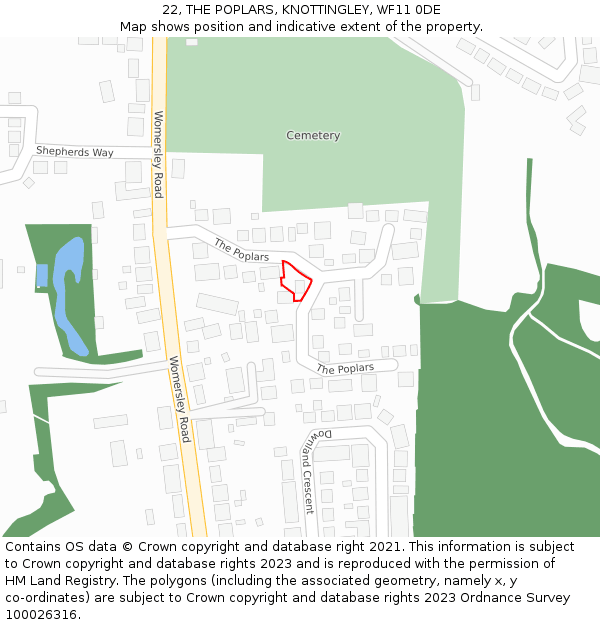 22, THE POPLARS, KNOTTINGLEY, WF11 0DE: Location map and indicative extent of plot