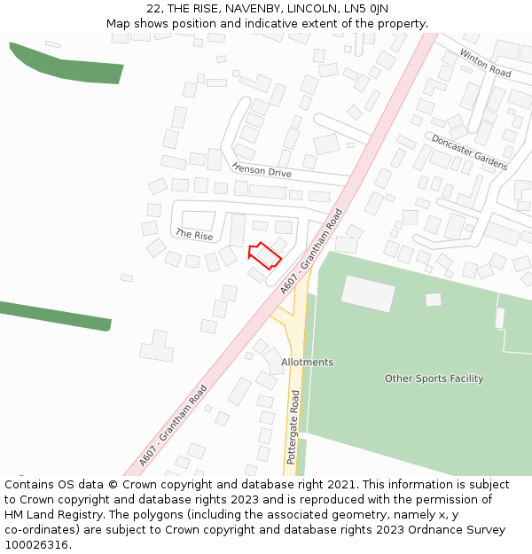 22, THE RISE, NAVENBY, LINCOLN, LN5 0JN: Location map and indicative extent of plot