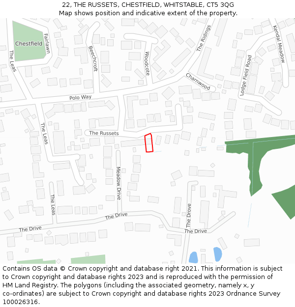 22, THE RUSSETS, CHESTFIELD, WHITSTABLE, CT5 3QG: Location map and indicative extent of plot