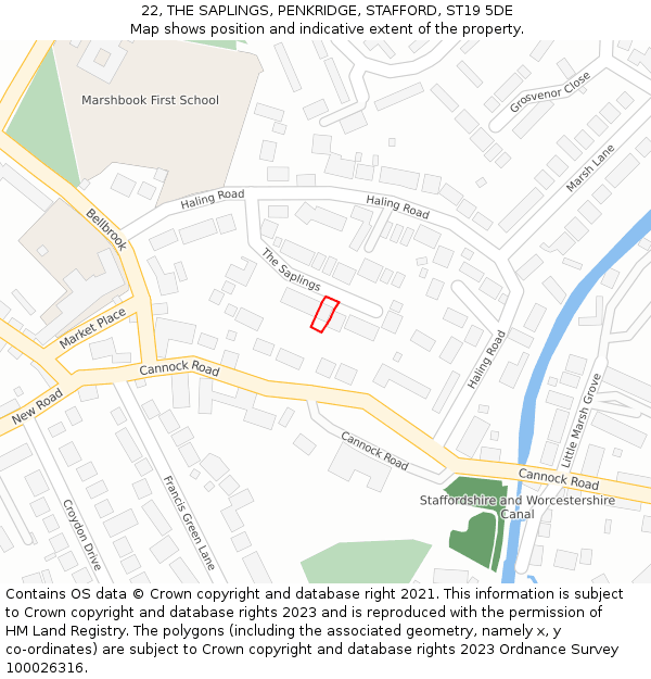 22, THE SAPLINGS, PENKRIDGE, STAFFORD, ST19 5DE: Location map and indicative extent of plot