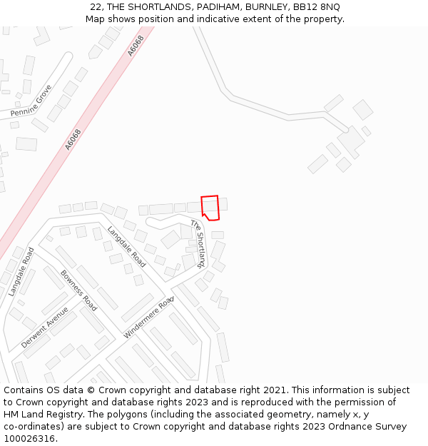 22, THE SHORTLANDS, PADIHAM, BURNLEY, BB12 8NQ: Location map and indicative extent of plot