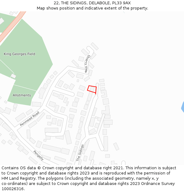 22, THE SIDINGS, DELABOLE, PL33 9AX: Location map and indicative extent of plot