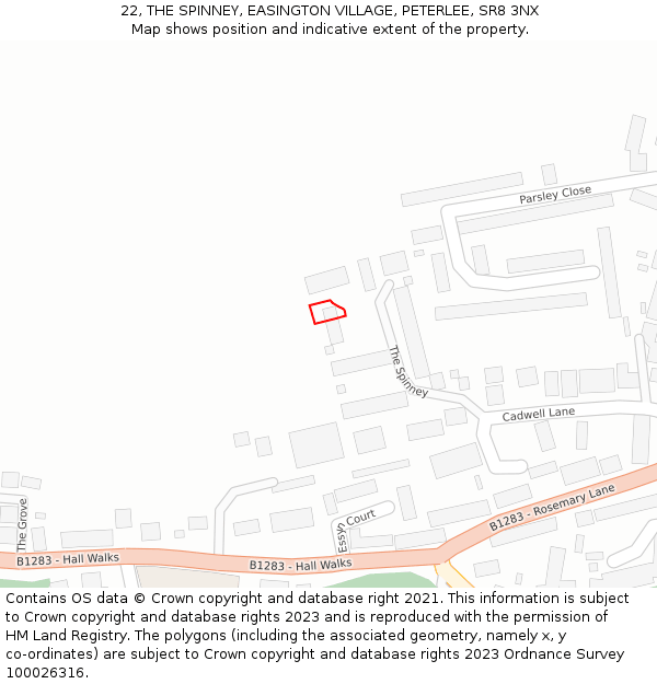 22, THE SPINNEY, EASINGTON VILLAGE, PETERLEE, SR8 3NX: Location map and indicative extent of plot
