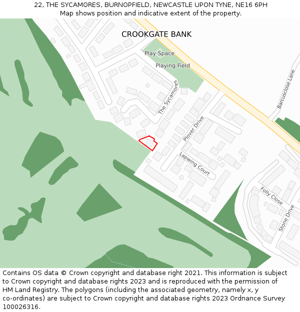 22, THE SYCAMORES, BURNOPFIELD, NEWCASTLE UPON TYNE, NE16 6PH: Location map and indicative extent of plot