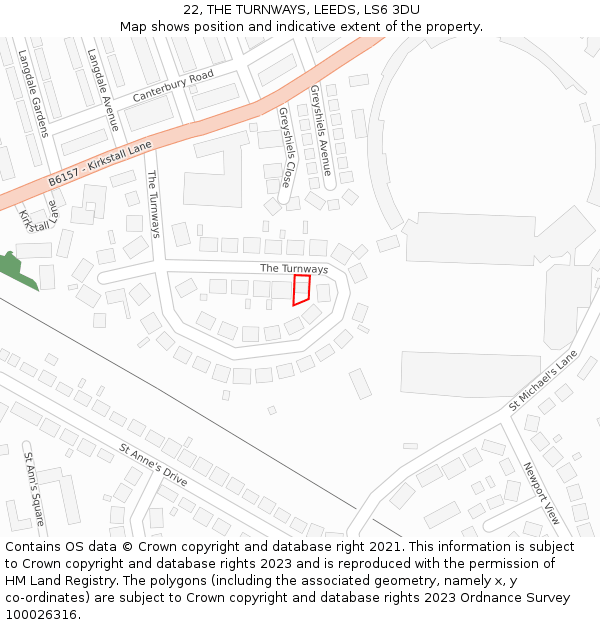 22, THE TURNWAYS, LEEDS, LS6 3DU: Location map and indicative extent of plot