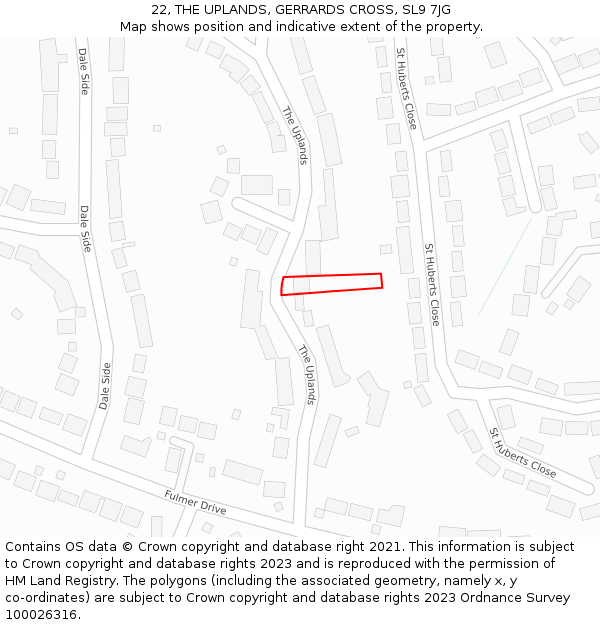 22, THE UPLANDS, GERRARDS CROSS, SL9 7JG: Location map and indicative extent of plot