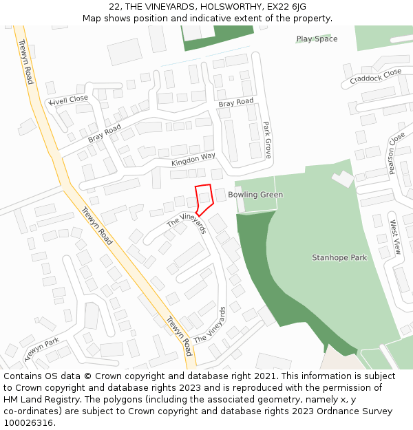 22, THE VINEYARDS, HOLSWORTHY, EX22 6JG: Location map and indicative extent of plot