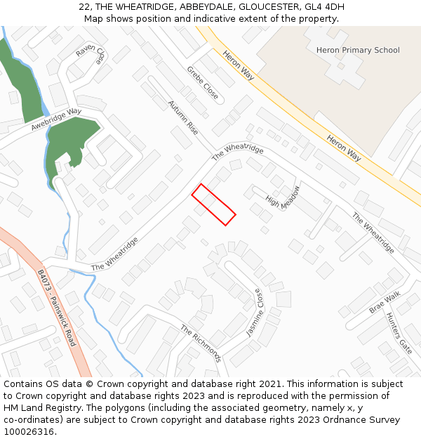 22, THE WHEATRIDGE, ABBEYDALE, GLOUCESTER, GL4 4DH: Location map and indicative extent of plot