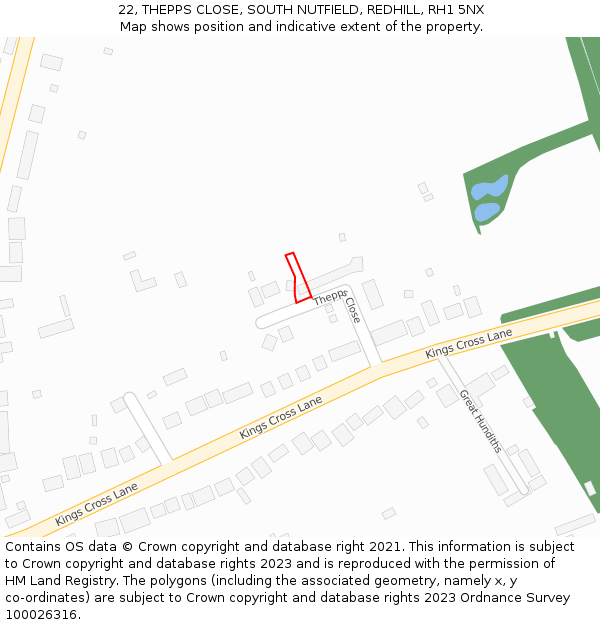 22, THEPPS CLOSE, SOUTH NUTFIELD, REDHILL, RH1 5NX: Location map and indicative extent of plot