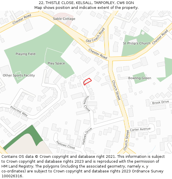 22, THISTLE CLOSE, KELSALL, TARPORLEY, CW6 0GN: Location map and indicative extent of plot