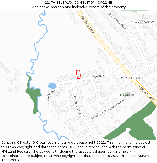 22, THISTLE WAY, CONGLETON, CW12 4EJ: Location map and indicative extent of plot