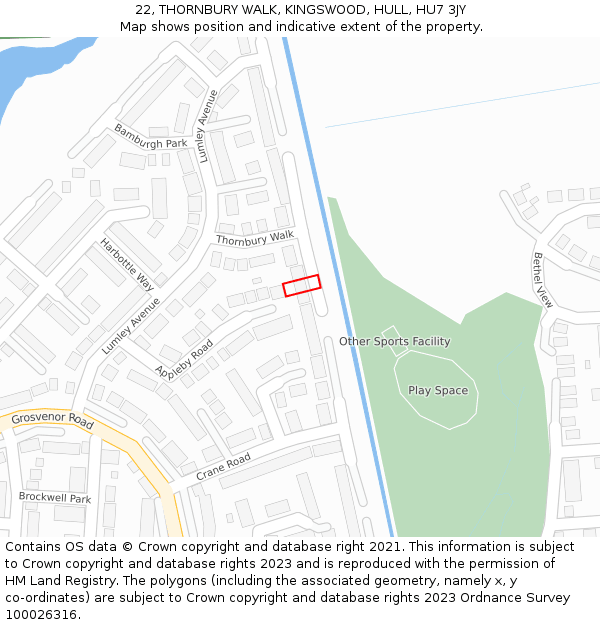 22, THORNBURY WALK, KINGSWOOD, HULL, HU7 3JY: Location map and indicative extent of plot