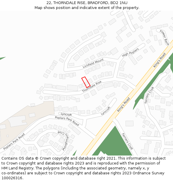 22, THORNDALE RISE, BRADFORD, BD2 1NU: Location map and indicative extent of plot