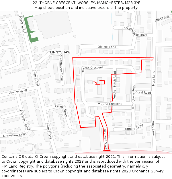 22, THORNE CRESCENT, WORSLEY, MANCHESTER, M28 3YF: Location map and indicative extent of plot