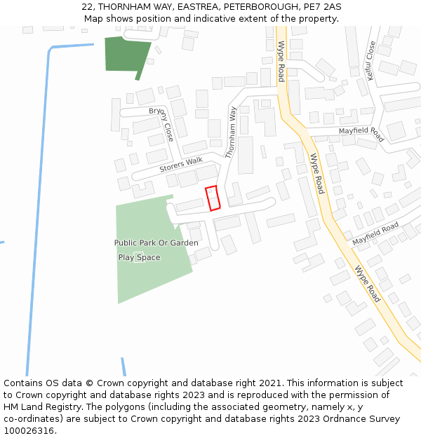 22, THORNHAM WAY, EASTREA, PETERBOROUGH, PE7 2AS: Location map and indicative extent of plot