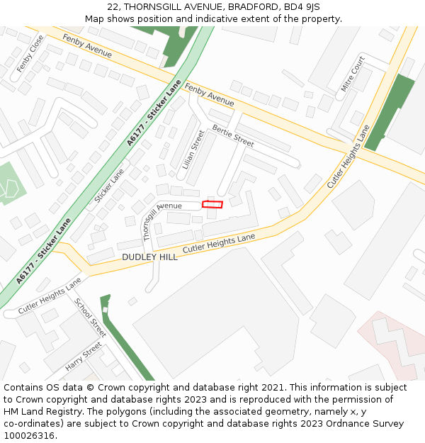 22, THORNSGILL AVENUE, BRADFORD, BD4 9JS: Location map and indicative extent of plot