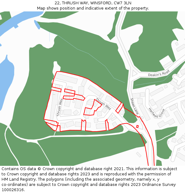 22, THRUSH WAY, WINSFORD, CW7 3LN: Location map and indicative extent of plot