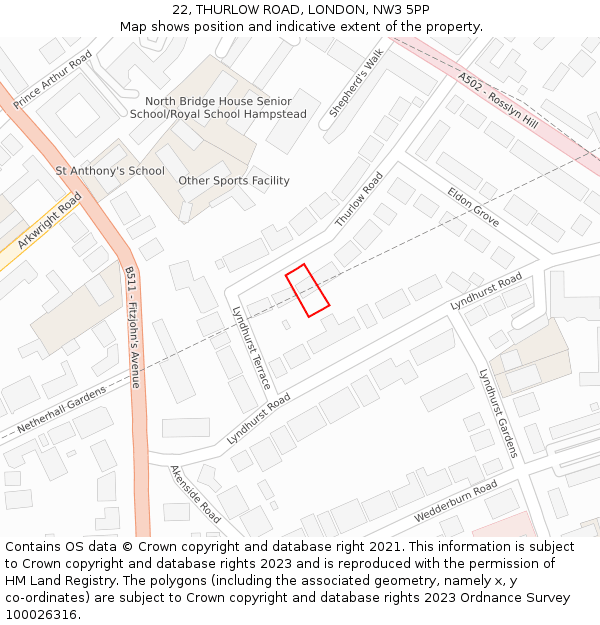 22, THURLOW ROAD, LONDON, NW3 5PP: Location map and indicative extent of plot