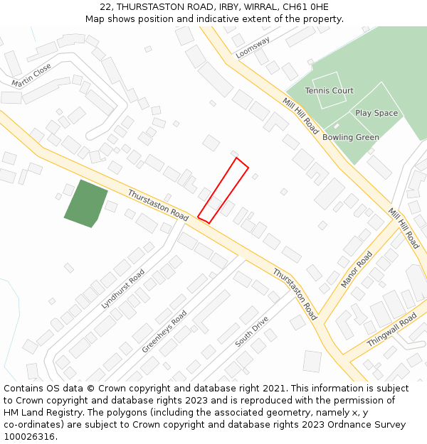 22, THURSTASTON ROAD, IRBY, WIRRAL, CH61 0HE: Location map and indicative extent of plot