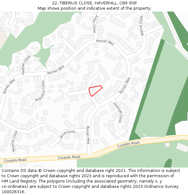 22, TIBERIUS CLOSE, HAVERHILL, CB9 0NP: Location map and indicative extent of plot