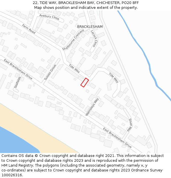 22, TIDE WAY, BRACKLESHAM BAY, CHICHESTER, PO20 8FF: Location map and indicative extent of plot