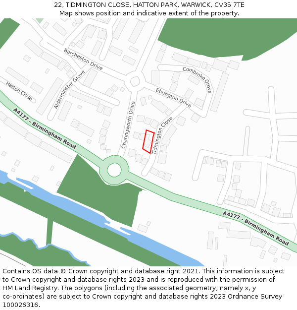 22, TIDMINGTON CLOSE, HATTON PARK, WARWICK, CV35 7TE: Location map and indicative extent of plot