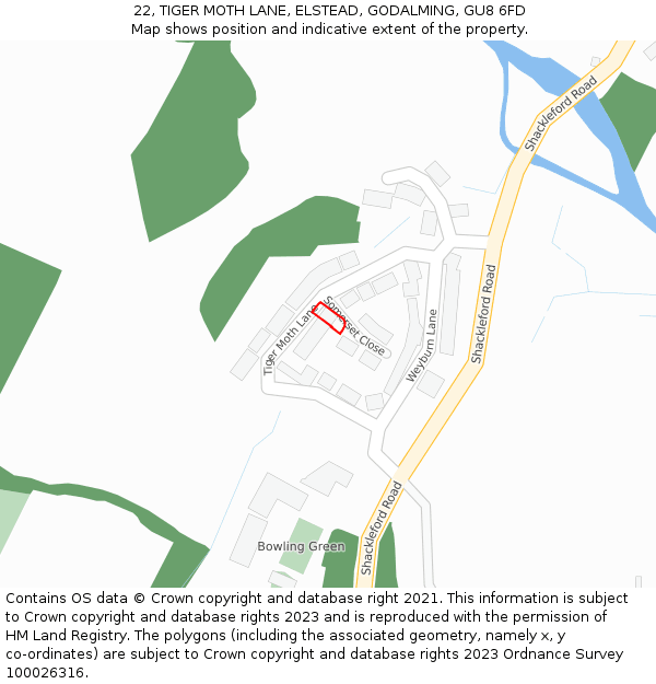 22, TIGER MOTH LANE, ELSTEAD, GODALMING, GU8 6FD: Location map and indicative extent of plot