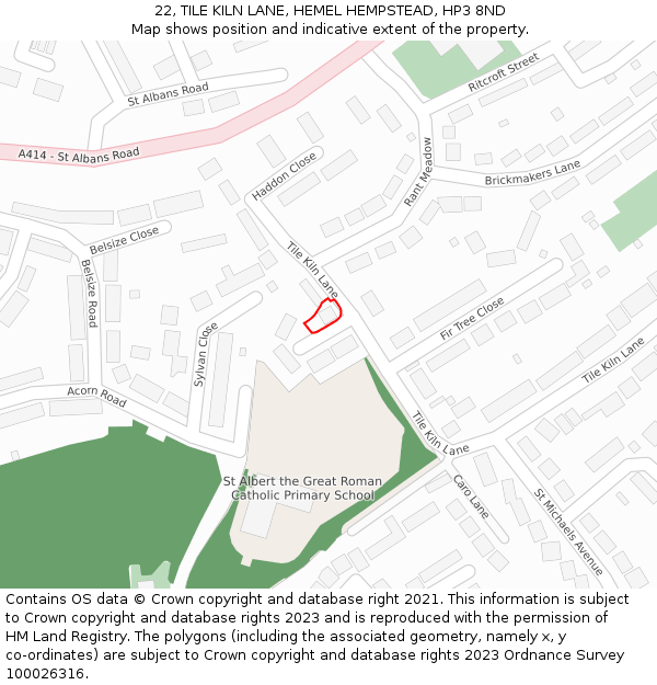 22, TILE KILN LANE, HEMEL HEMPSTEAD, HP3 8ND: Location map and indicative extent of plot