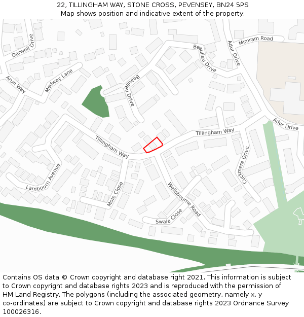 22, TILLINGHAM WAY, STONE CROSS, PEVENSEY, BN24 5PS: Location map and indicative extent of plot