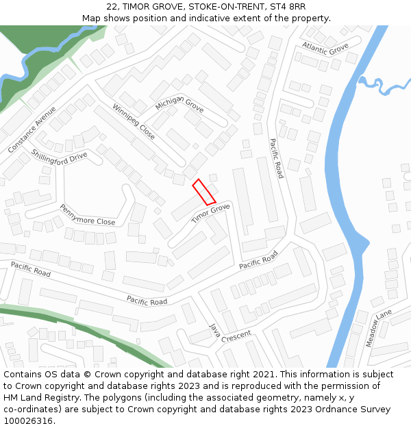 22, TIMOR GROVE, STOKE-ON-TRENT, ST4 8RR: Location map and indicative extent of plot