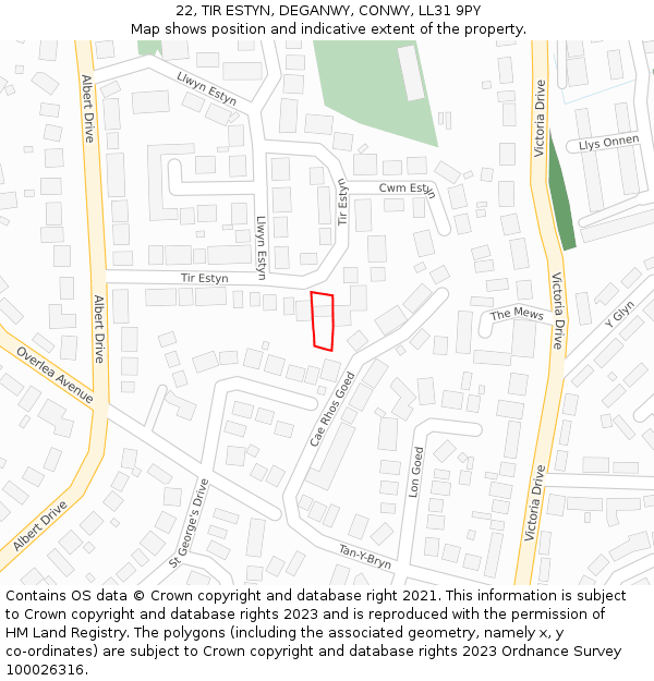 22, TIR ESTYN, DEGANWY, CONWY, LL31 9PY: Location map and indicative extent of plot