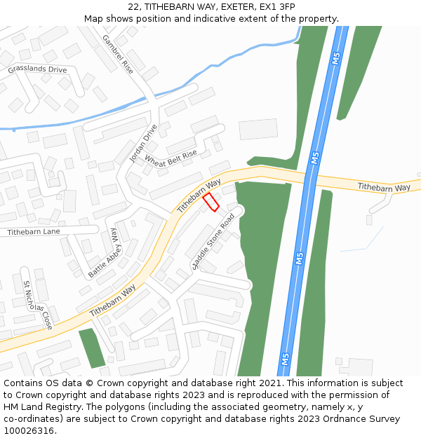22, TITHEBARN WAY, EXETER, EX1 3FP: Location map and indicative extent of plot