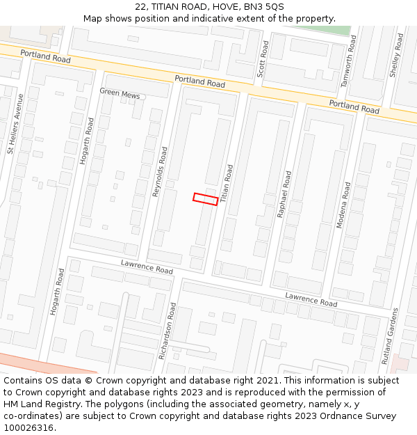 22, TITIAN ROAD, HOVE, BN3 5QS: Location map and indicative extent of plot