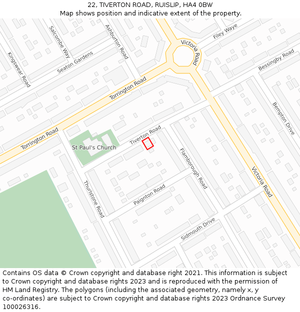 22, TIVERTON ROAD, RUISLIP, HA4 0BW: Location map and indicative extent of plot