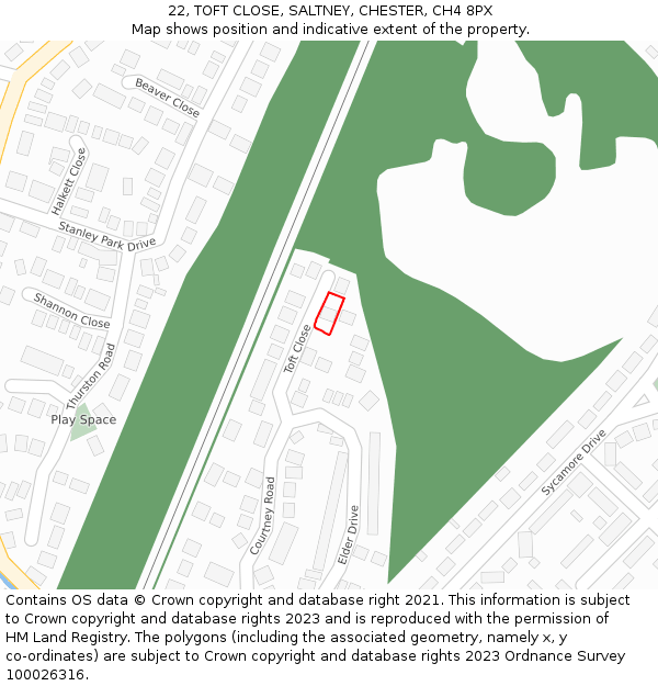 22, TOFT CLOSE, SALTNEY, CHESTER, CH4 8PX: Location map and indicative extent of plot