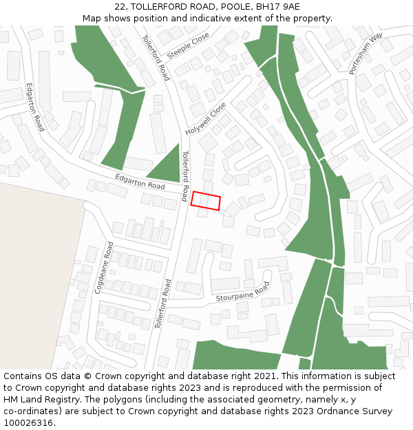 22, TOLLERFORD ROAD, POOLE, BH17 9AE: Location map and indicative extent of plot