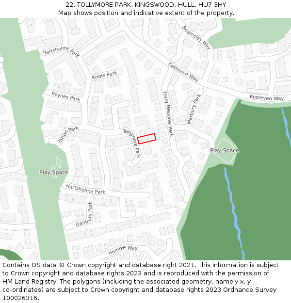 22, TOLLYMORE PARK, KINGSWOOD, HULL, HU7 3HY: Location map and indicative extent of plot