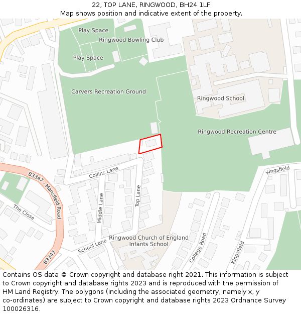 22, TOP LANE, RINGWOOD, BH24 1LF: Location map and indicative extent of plot