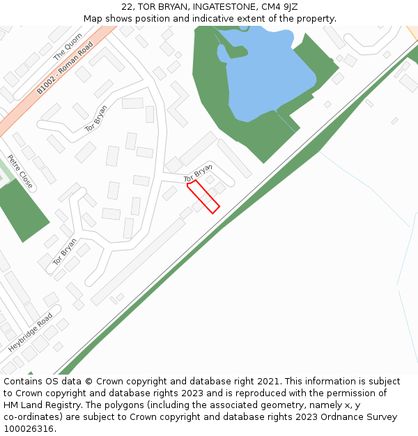 22, TOR BRYAN, INGATESTONE, CM4 9JZ: Location map and indicative extent of plot