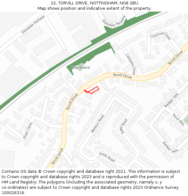 22, TORVILL DRIVE, NOTTINGHAM, NG8 2BU: Location map and indicative extent of plot