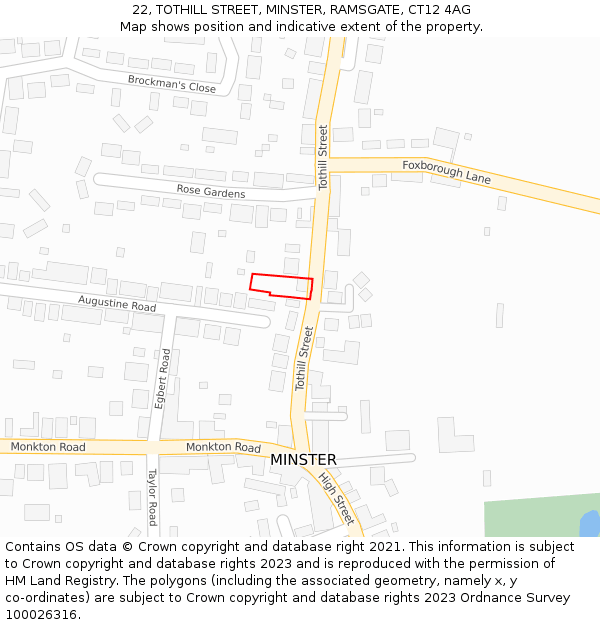 22, TOTHILL STREET, MINSTER, RAMSGATE, CT12 4AG: Location map and indicative extent of plot