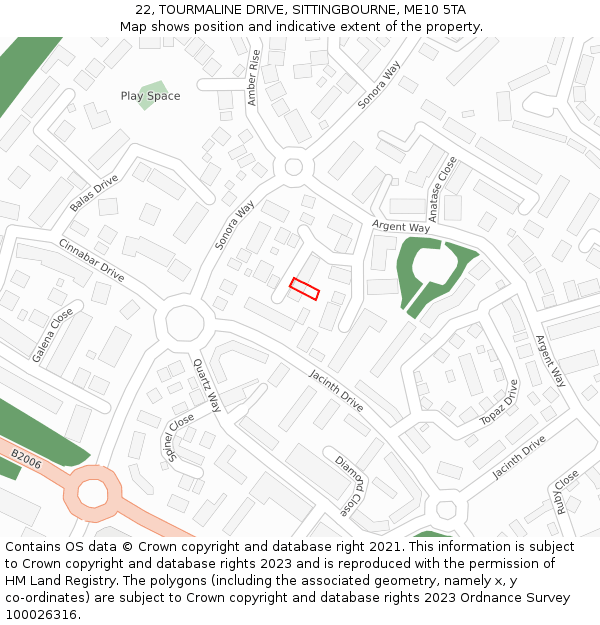 22, TOURMALINE DRIVE, SITTINGBOURNE, ME10 5TA: Location map and indicative extent of plot