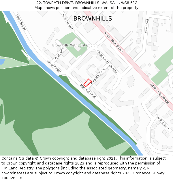 22, TOWPATH DRIVE, BROWNHILLS, WALSALL, WS8 6FG: Location map and indicative extent of plot