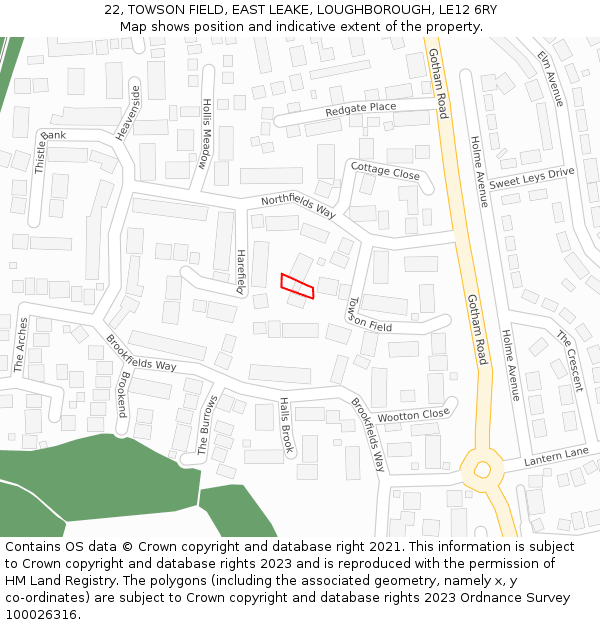 22, TOWSON FIELD, EAST LEAKE, LOUGHBOROUGH, LE12 6RY: Location map and indicative extent of plot