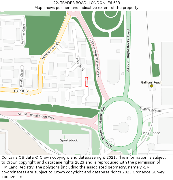 22, TRADER ROAD, LONDON, E6 6FR: Location map and indicative extent of plot