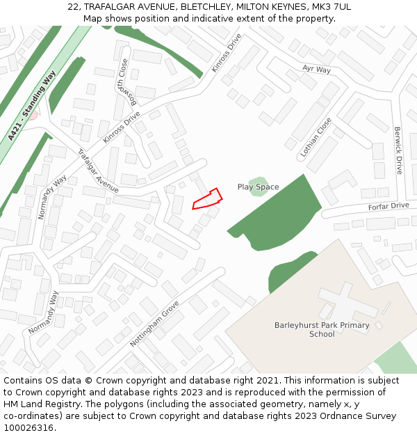 22, TRAFALGAR AVENUE, BLETCHLEY, MILTON KEYNES, MK3 7UL: Location map and indicative extent of plot