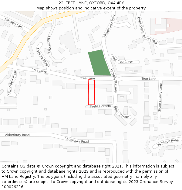 22, TREE LANE, OXFORD, OX4 4EY: Location map and indicative extent of plot