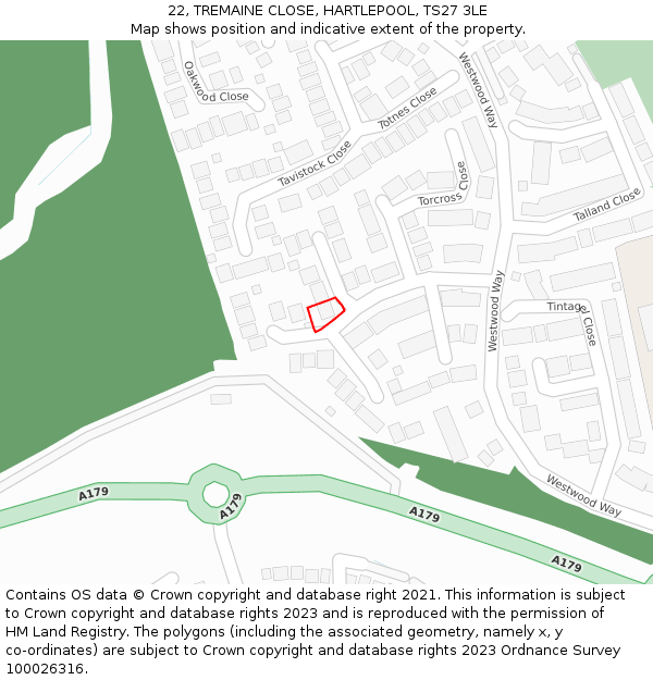 22, TREMAINE CLOSE, HARTLEPOOL, TS27 3LE: Location map and indicative extent of plot