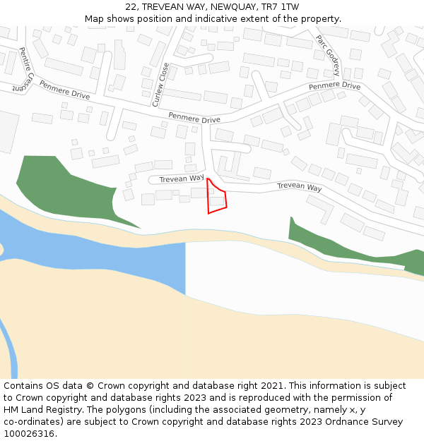 22, TREVEAN WAY, NEWQUAY, TR7 1TW: Location map and indicative extent of plot