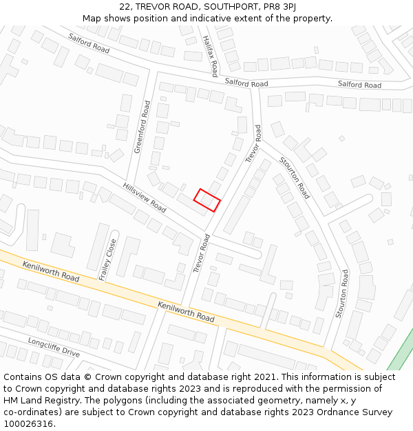 22, TREVOR ROAD, SOUTHPORT, PR8 3PJ: Location map and indicative extent of plot